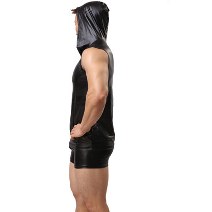 Men's Fashion Casual Faux Leather Tank Top Shorts