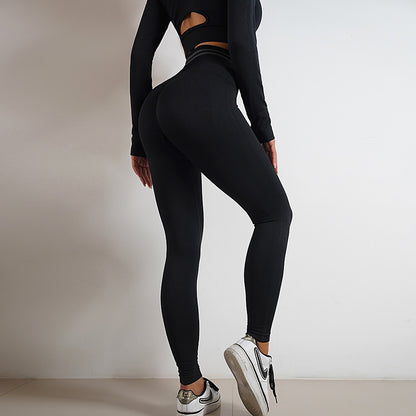 2pcs Seamless Yoga Pants Sports Gym Fitness Leggings And Long Sleeve Tops Outfits  Lifting Slim Workout Sportswear Clothing