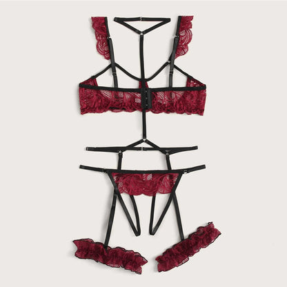 Soutien-gorge bonnets lingerie sans entrejambe avec jarretière