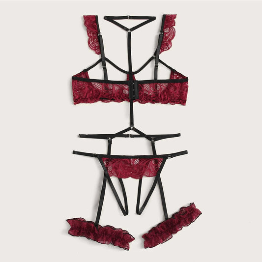 Soutien-gorge bonnets lingerie sans entrejambe avec jarretière