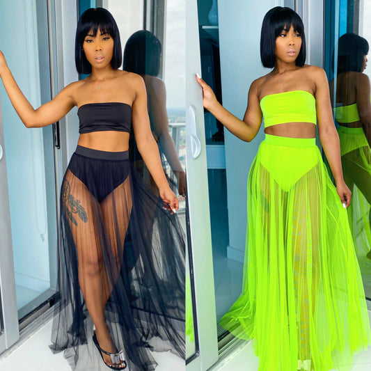 Mesh Chest-wrapped Swimsuit Ladies Two-piece Set