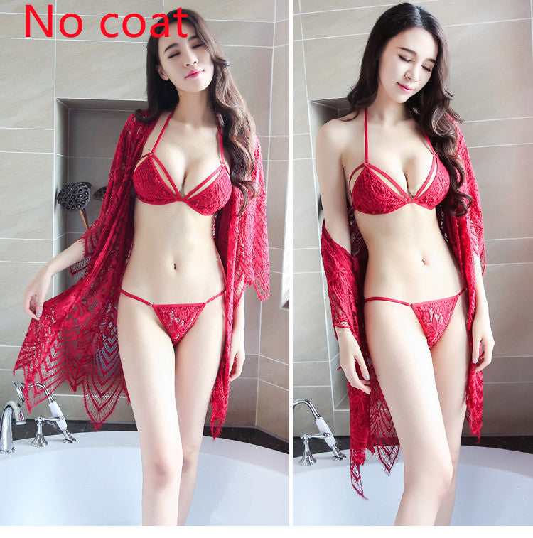 Conjunto de camisón de pijama hueco de lencería sexy con tirantes bohemio transparente de encaje sexy