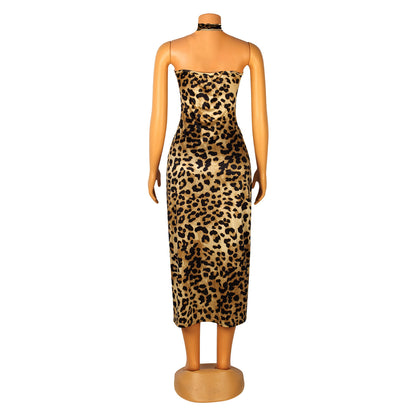 Sexy Leopard Pants Set with Halter Long Shawl