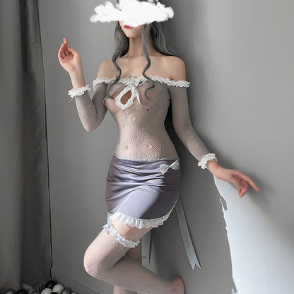 Filet de pêche gris uniforme pour femmes, lingerie de tempérament