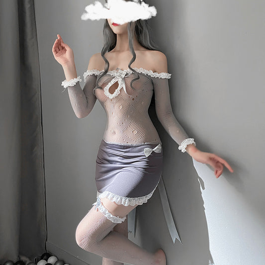 Filet de pêche gris uniforme pour femmes, lingerie de tempérament