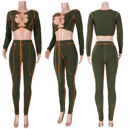 Ensemble deux pièces bandage sexy ajouré à manches longues