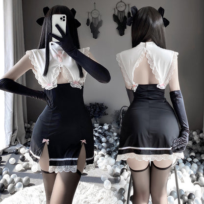 Lingerie dentelle dentelle dos creux fente jupe femme de chambre uniforme costume