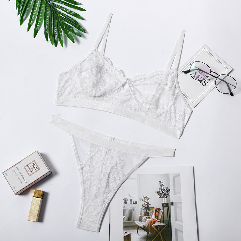 Conjunto de lencería sexy de encaje sin aro de acero.