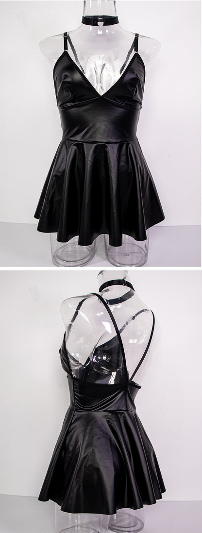 Black Pajamas Mesh Stockings Collar Three-piece Set