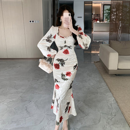 Square Collar Velvet Retro Hot Girl Dress