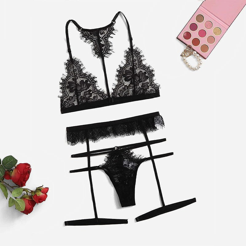 Pijamas con tirantes de malla de encaje de lencería sexy de Europa y Estados Unidos