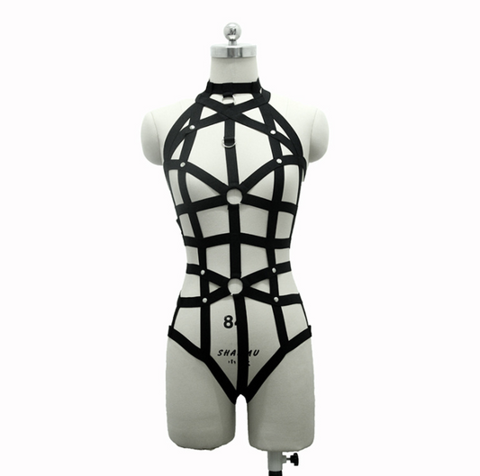 New pastel goth Women bust garterbelt sexy lingerie set gothic bust  garterbelt suit neck collar retail