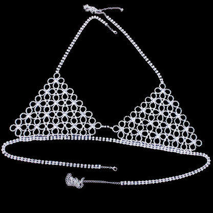 Shiny Sexy Bikini Set with Rhinestone Hollow Flower Body Chain