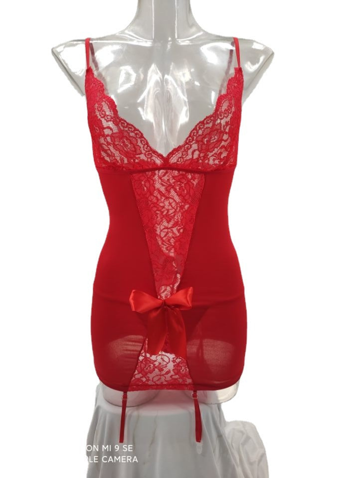Lingerie Sexy, jupe à bretelles européenne et américaine, uniforme de grande taille, pyjama à bretelles de tentation, chemise de nuit Sexy