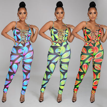 Ladies Digital Printed Sexy Two-Piece Strap Set