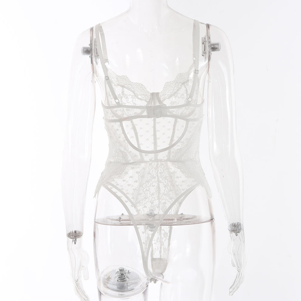 Lingerie sexy sexy avec combinaison en dentelle avec anneau en acier