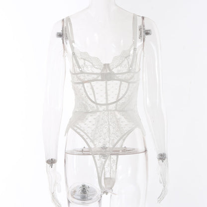 Lingerie sexy sexy avec combinaison en dentelle avec anneau en acier
