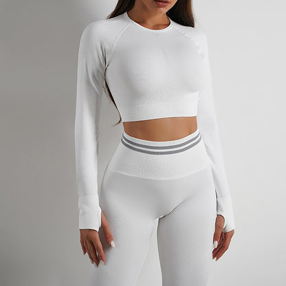 2pcs Seamless Yoga Pants Sports Gym Fitness Leggings And Long Sleeve Tops Outfits  Lifting Slim Workout Sportswear Clothing
