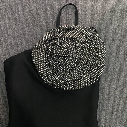 Sling Bandage Dress Fashion Flower Hot Rhinestone