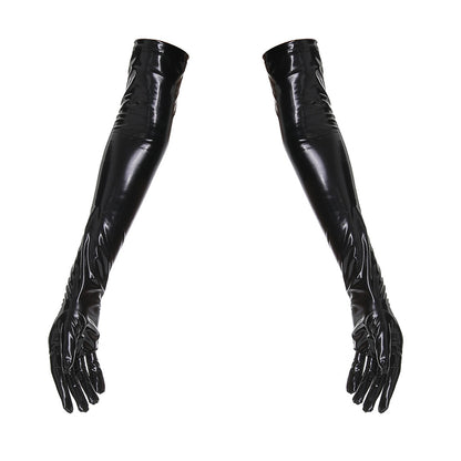Pantalon zippé en cuir verni PU, body brillant
