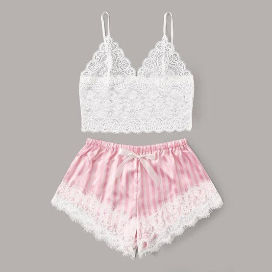 Conjunto de pijama sexy con encaje dividido