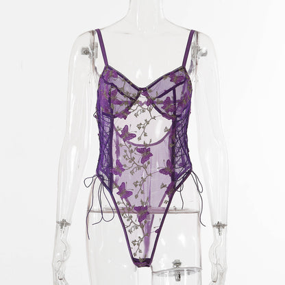 Sous-vêtements en dentelle, body façonnant avec broderie erfly