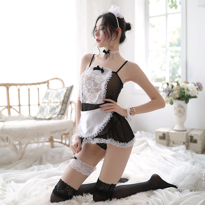 Lencería sexy Uniforme de mujer Tentación Transparente Doble encaje Encaje