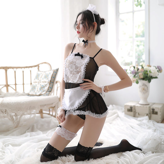 Lencería sexy Uniforme de mujer Tentación Transparente Doble encaje Encaje