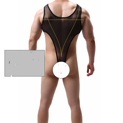 Combinaison homme fente maille transparente sous-vêtements doux Simple