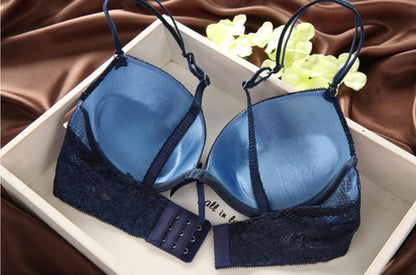 Ensemble de soutien-gorge sexy en dentelle fine, décolleté en V profond, rétro, couleur unie