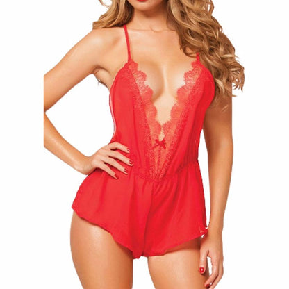 Monos de lencería sexy con espalda cruzada y tirantes finos en negro