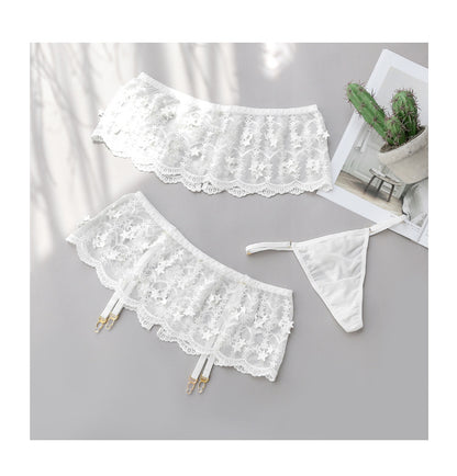 Haut tubulaire étoile magnifiquement brodé, lingerie sexy trois pièces en maille à une épaule dénudée