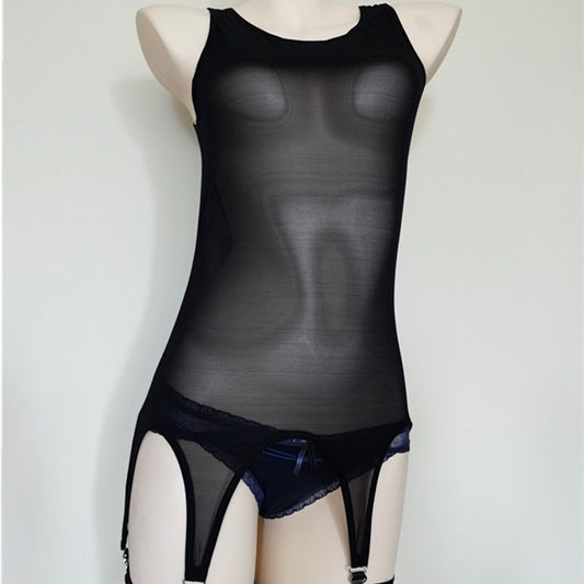 Jarretière en maille transparente avec fermoir en métal, lingerie sexy