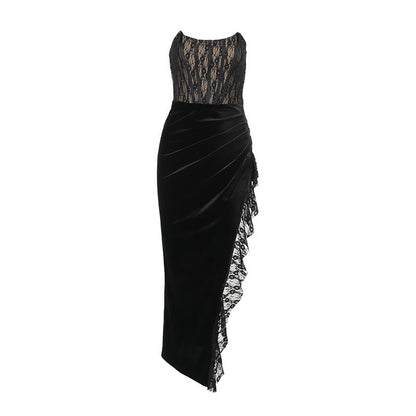 Sexy Lace Velvet Patchwork Dress For Women
