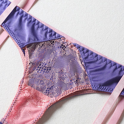 Conjunto de tres piezas de lencería tipo tanga para mujer con anillo de acero