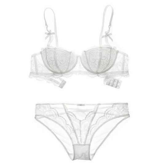 Conjunto de ropa interior roja vino con sujetador de media copa recogido en el pecho pequeño fino de encaje Sexy europeo y americano