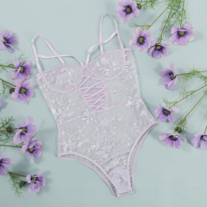 Body à fleurs brodées en résille
