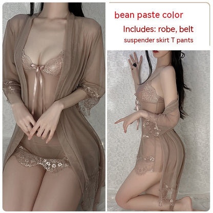 Ruoruo Lencería sexy Sexy Color puro Malla Transparente Sling Mujeres