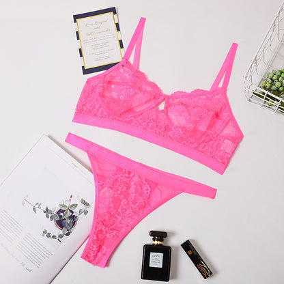 Conjunto de lencería sexy de encaje sin aro de acero.
