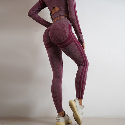 2pcs Seamless Yoga Pants Sports Gym Fitness Leggings And Long Sleeve Tops Outfits  Lifting Slim Workout Sportswear Clothing