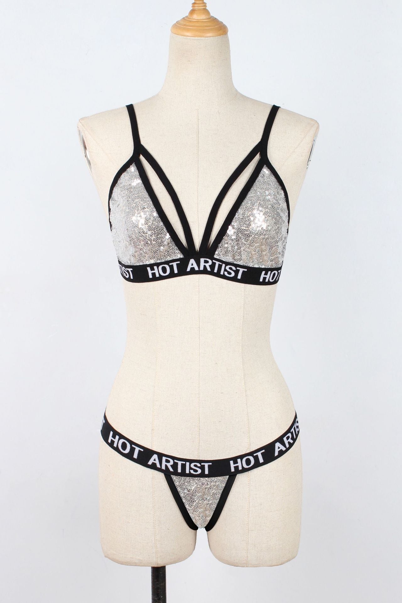 Conjunto de bikini de lencería con lentejuelas a la moda para mujer