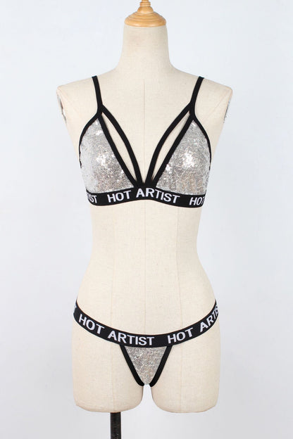 Conjunto de bikini de lencería con lentejuelas a la moda para mujer