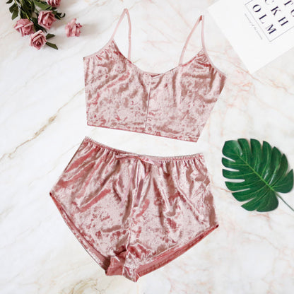 Lingerie sexy à col en V et diamants dorés