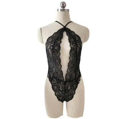Lingerie sexy une pièce en dentelle féminine dos nu sans col