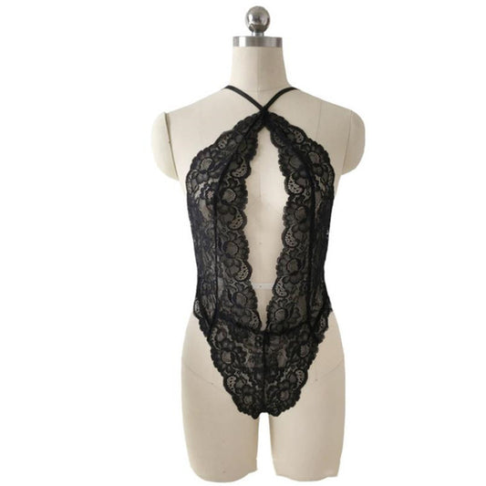 Lingerie sexy une pièce en dentelle féminine dos nu sans col