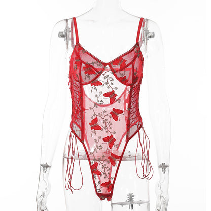 Sous-vêtements en dentelle, body façonnant avec broderie erfly