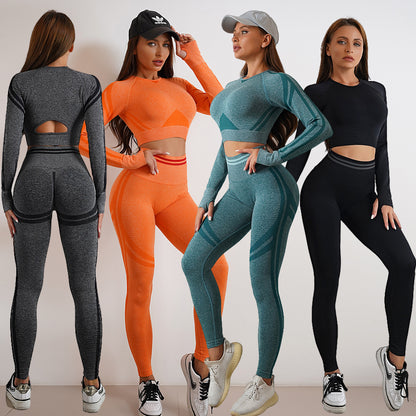 2pcs Seamless Yoga Pants Sports Gym Fitness Leggings And Long Sleeve Tops Outfits  Lifting Slim Workout Sportswear Clothing