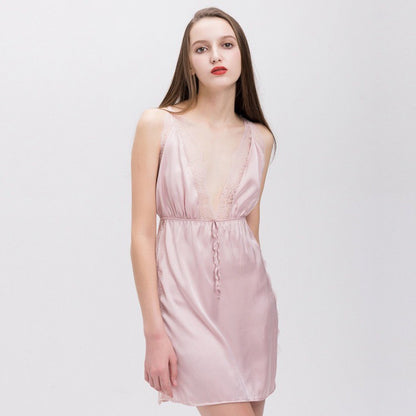 Femme grand col en v beauté dos fronde haute fente chemise de nuit Lingerie Sexy