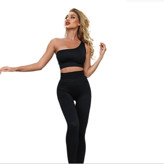 Conjunto para correr con hombros inclinados sexys deportivos que absorben la humedad Fitness Yoga sin costuras