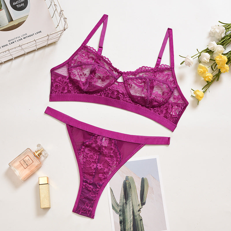 Conjunto de lencería sexy de encaje sin aro de acero.